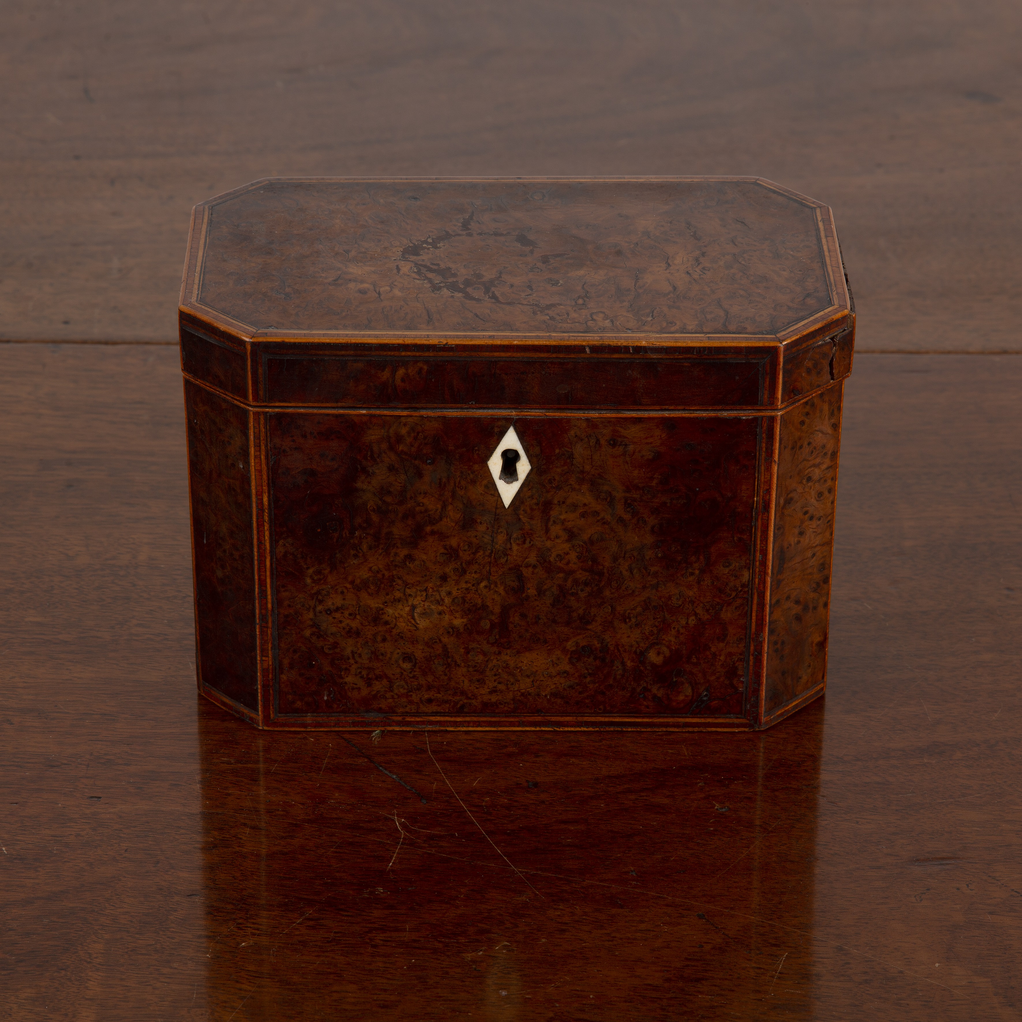 Appraisal: Yewood and burr Yew wood tea caddy th Century with