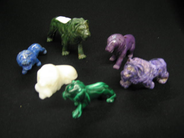 Appraisal: Carved Stone Figurines of Lions jade lapis malachite more