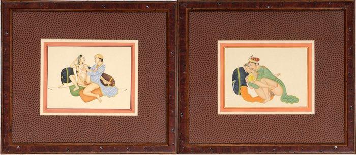 Appraisal: Indian School Two Erotic Images Gouache on paper matted and