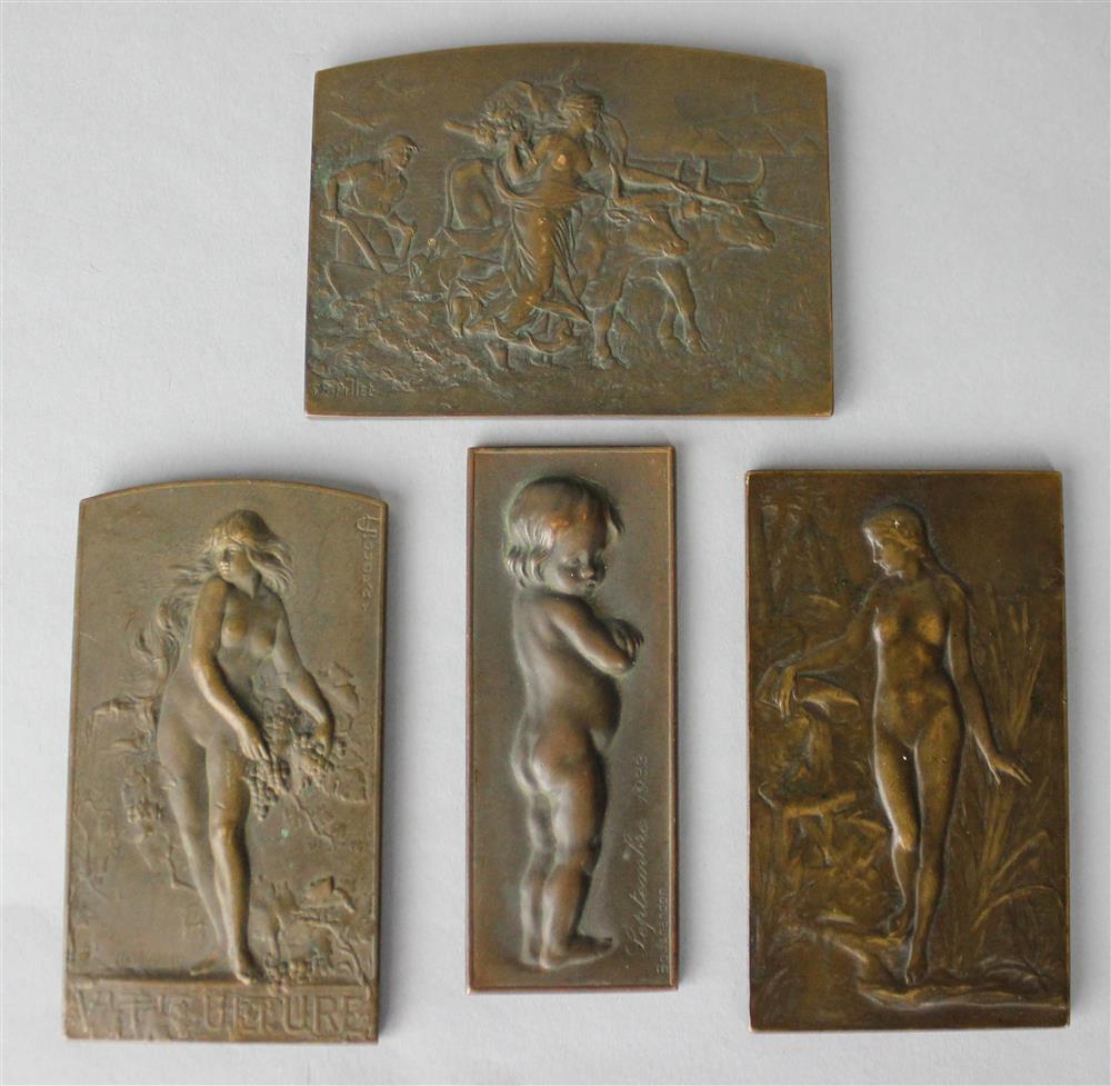 Appraisal: FOUR COMMEMORATIVE MEDALS ONE AFTER EDME BOUCHARDON the bronze standing