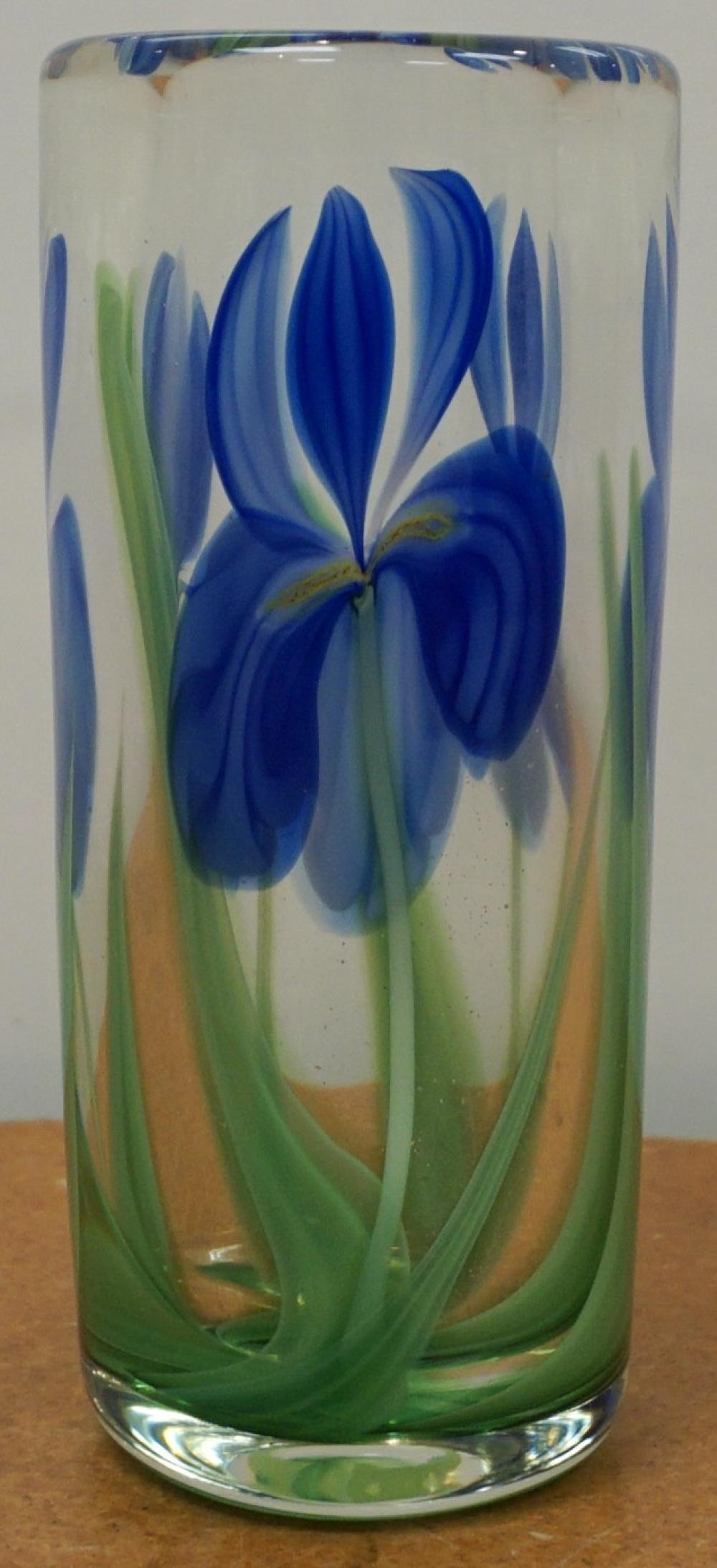 Appraisal: Bruce Sillars for Orient Flume Iris Art Glass Vase H