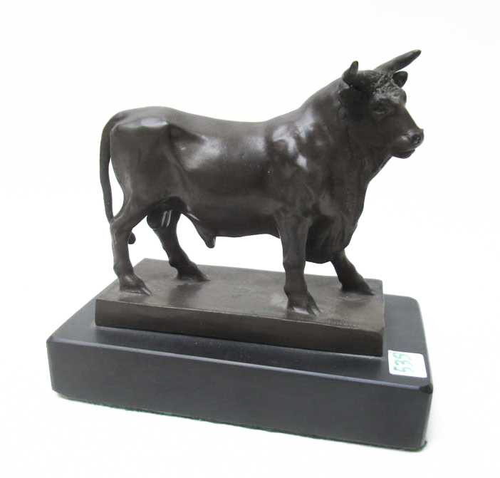 Appraisal: AFTER ROSA BONHEUR BRONZE SCULPTURE France - Bull Inscribed F