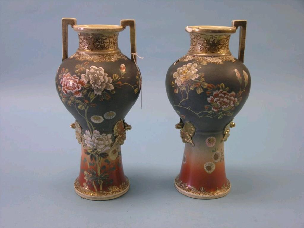 Appraisal: A pair of Satsuma vases two-handled baluster shape with applied