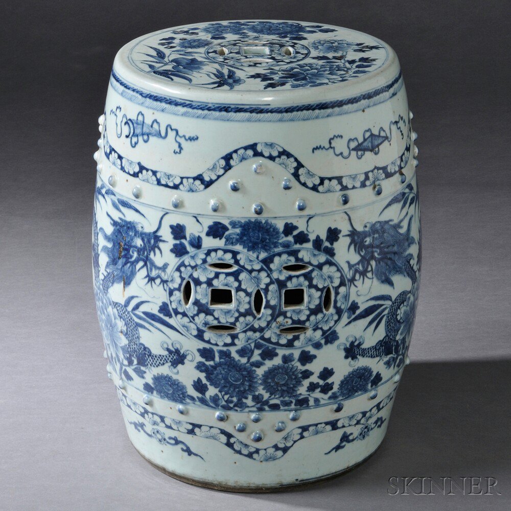 Appraisal: Blue and White Garden Seat China th th century drum-shape