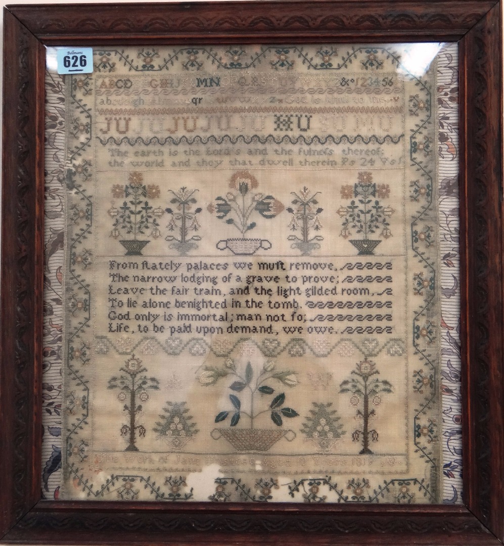 Appraisal: A needlework sampler The Work of Jane Unstead Aged years