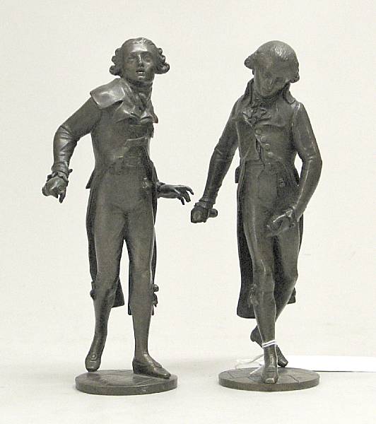 Appraisal: A pair of French patinated bronze figures late th early