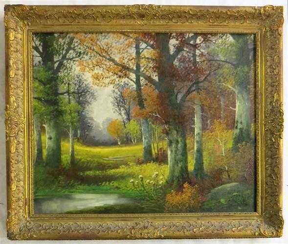 Appraisal: M BERNDT OIL ON CANVAS Autumn Forest th century Image