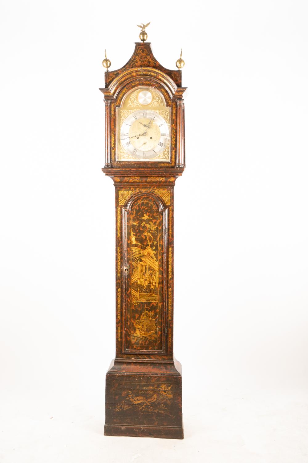 Appraisal: GEORGIAN CHINOISERIE LACQUERED TALL CASE CLOCKthe dial signed 'Thomas Hall