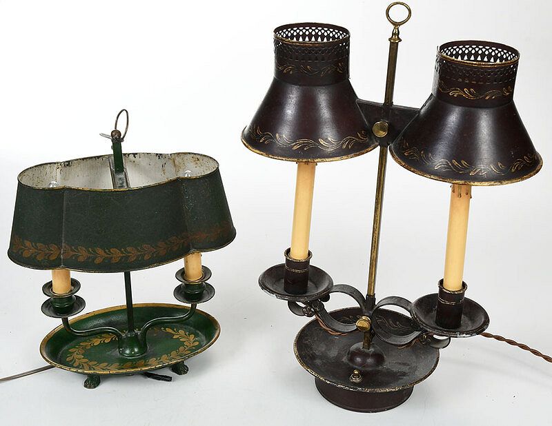 Appraisal: Three Double Light Tole Bouillotte Lamps Continental th century all