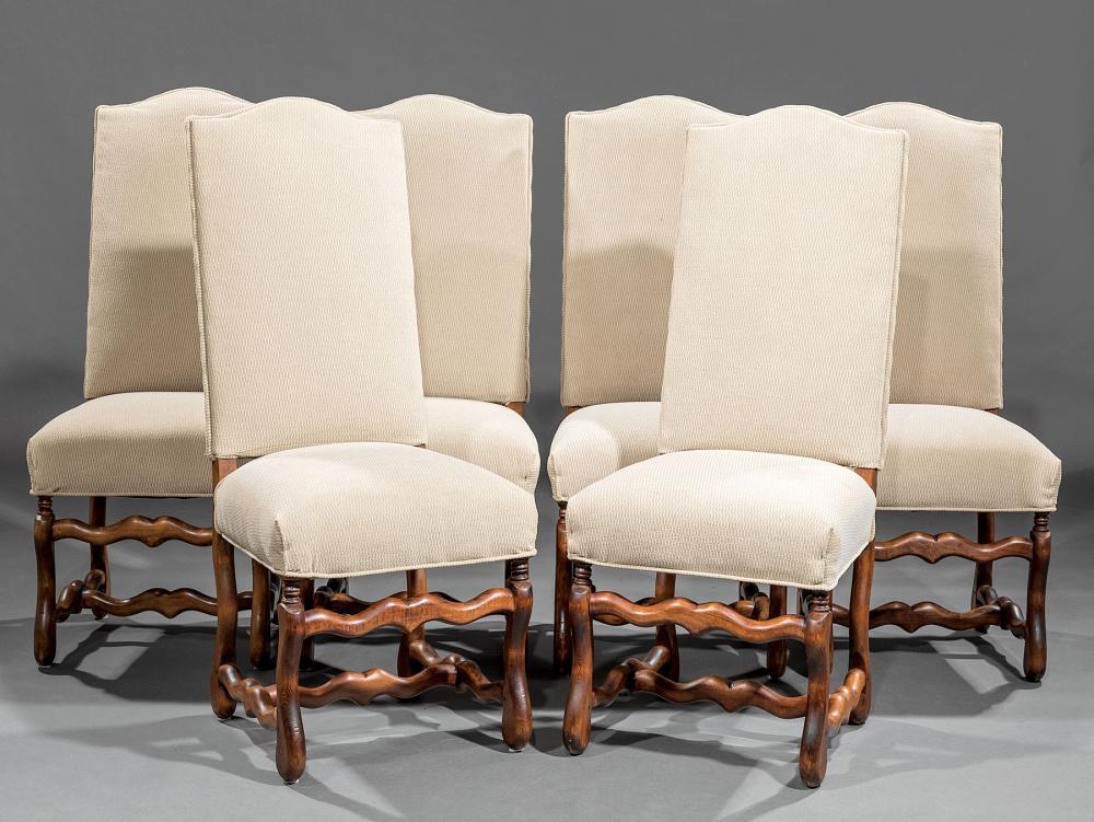 Appraisal: Six Antique Louis XIV-Style Carved Beechwood Side Chairs serpentine crest