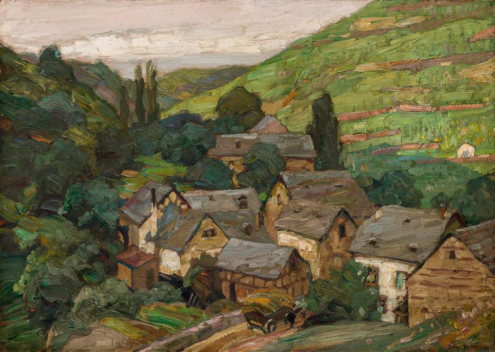 Appraisal: OTTO ANTOINE German - Houses in the Valley oil on