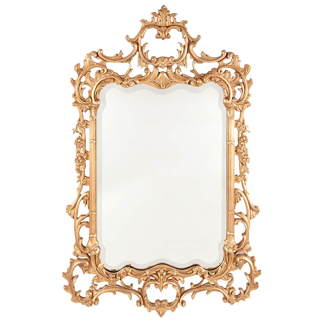 Appraisal: Rococo Style Gold Painted Mirror Modern The shaped rectangular beveled