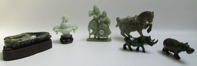 Appraisal: SIX CHINESE CARVED HARDSTONE FIGURES including a Tang style hardstone