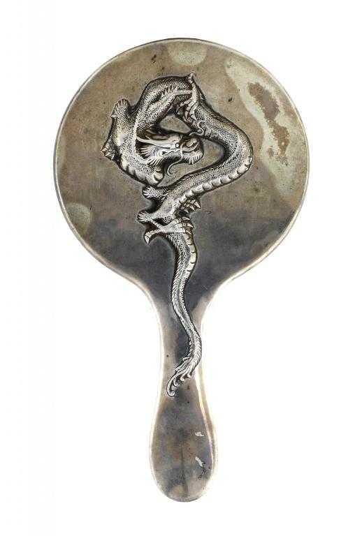 Appraisal: A CHINESE EXPORT SILVER REPOUSS HAND MIRROR the back and