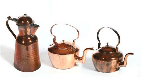 Appraisal: THREE PIECES OF COPPER Nineteenth century Two American kettles Dovetailed