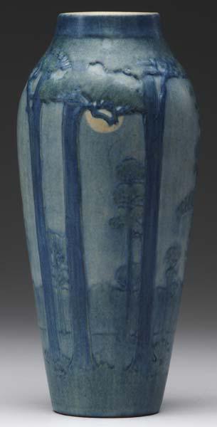 Appraisal: NEWCOMB COLLEGE Vase carved by Sadie Irvine with tall pines