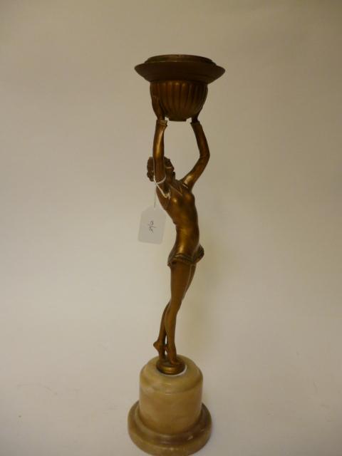 Appraisal: AN ART DECO BRONZED SPELTER FIGURAL LAMP BASE modelled as