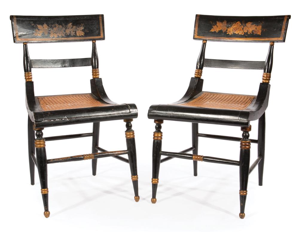 Appraisal: Pair of American Classical Ebonized and Gilt Decorated Fancy Chairs