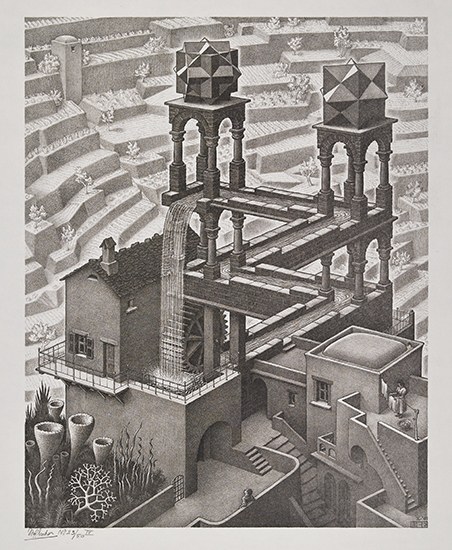 Appraisal: MAURITS C ESCHER Waterfall Lithograph x mm x inches full