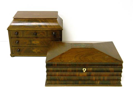 Appraisal: Two mahogany boxes hinged lid with mirror on interior and