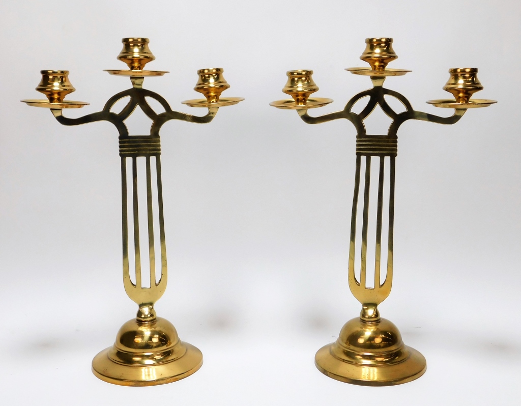 Appraisal: PR AUSTRIAN VIENNA SECESSIONIST BRASS CANDELABRAS Austria Early th CenturyEach