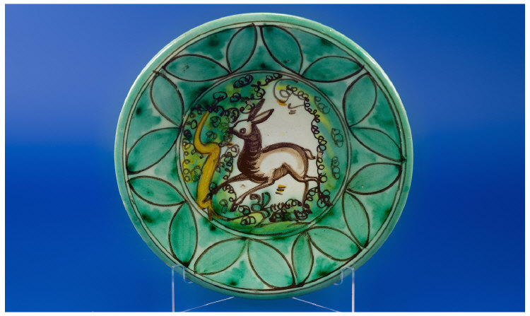 Appraisal: Spanish Maiolica Dish Hand Decorated with a Faun amidst Greenery