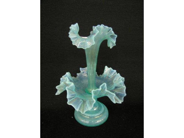 Appraisal: Victorian Blue Opalescent Epergne central emerging lily tall diameter excellent