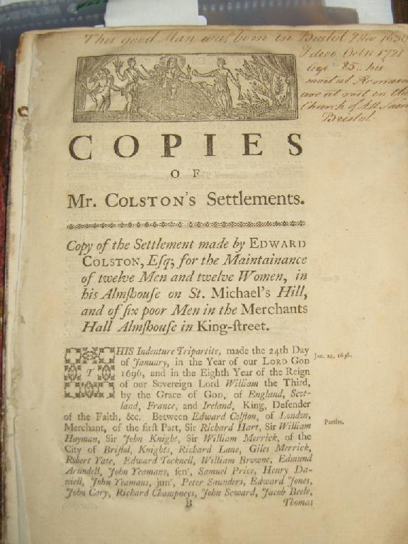 Appraisal: An th century volume Copies Of Edward Colston's Settlements For