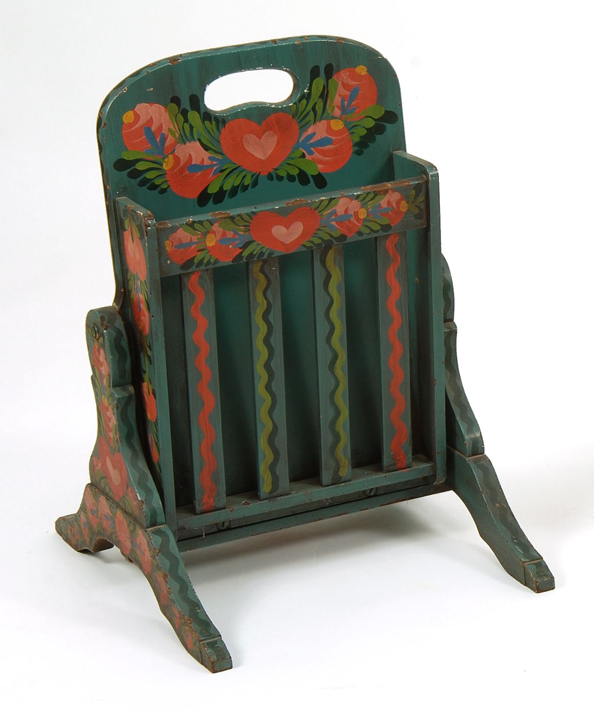 Appraisal: NANCY WHORF PAINTED WOODEN MAGAZINE RACK FOOTREST th CenturyFootrest side