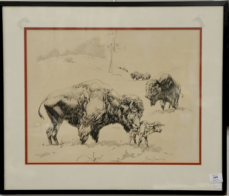 Appraisal: Dan Smith pen and ink on paper Buffalo landscape signed