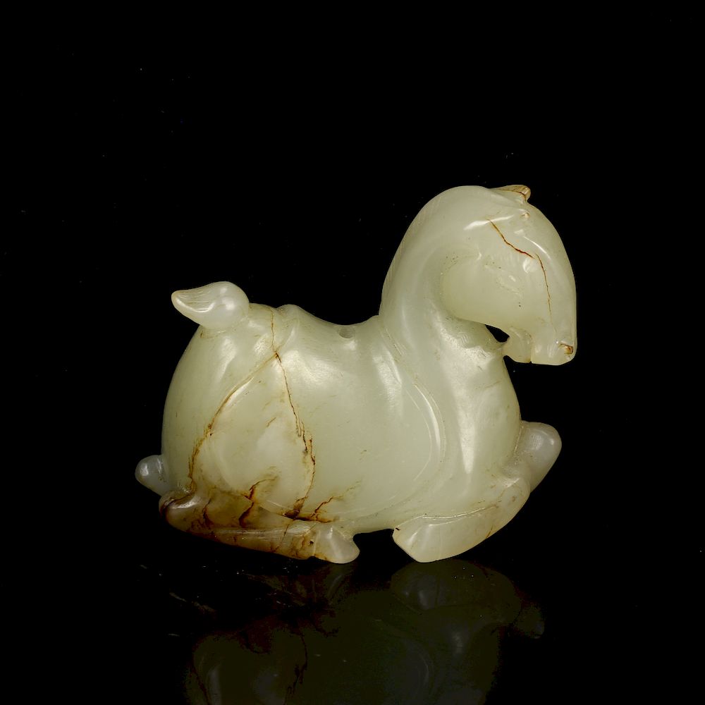 Appraisal: Small Celadon Jade Carving of a Recumbent Horse Utilized as