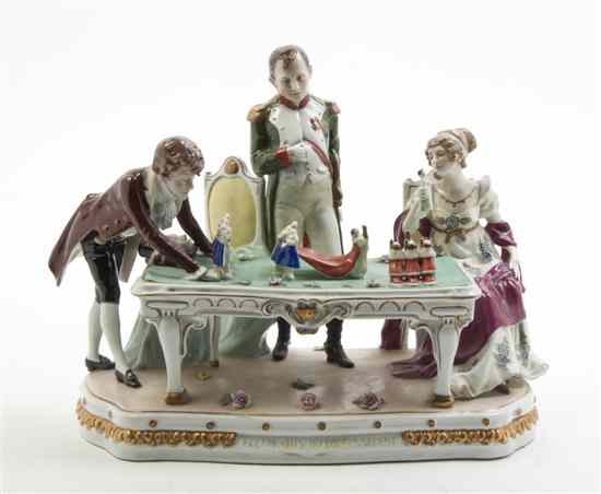 Appraisal: A German Porcelain Figural Group depicting Napoleon and Josephine planning