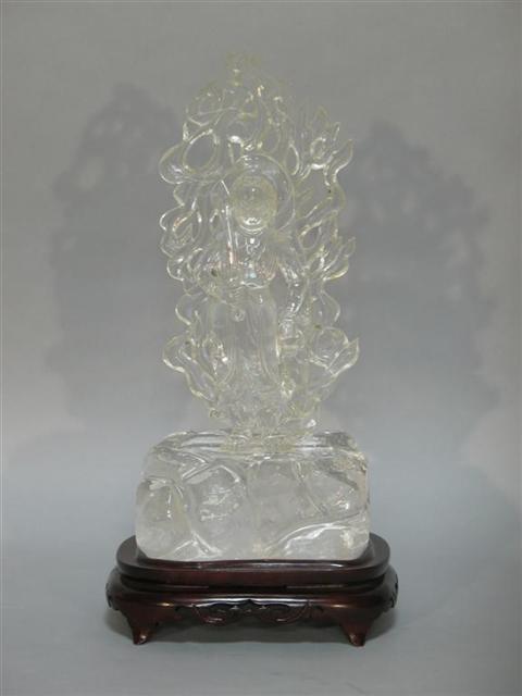 Appraisal: CHINESE ROCK CRYSTAL FIGURE OF A WARRIOR GOD Carved standing