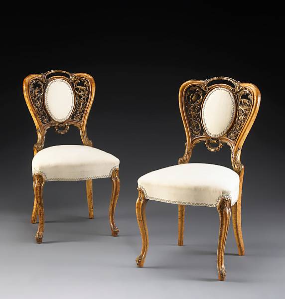 Appraisal: A set of four Viennese Rococo style maple side chairs