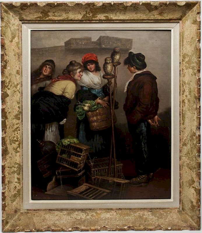 Appraisal: Signed Bolletti- Genre Painting Oil on Panel Antique Italian oil