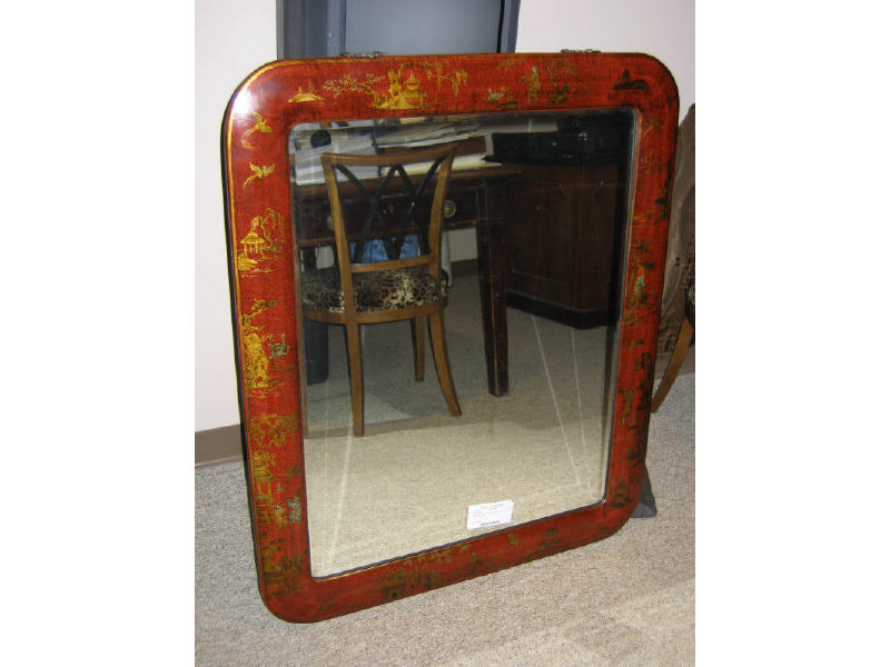 Appraisal: CHINESE WALL MIRROR of rectangular form with rounded corners decorated