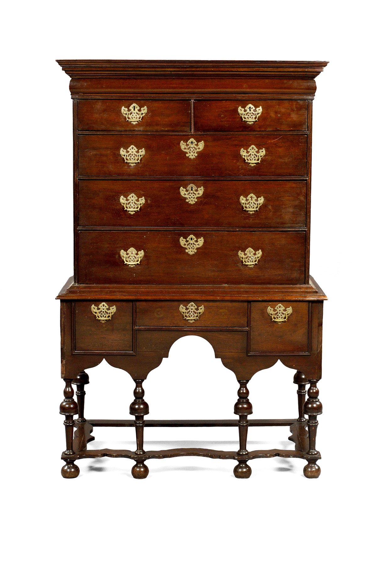 Appraisal: NEW ENGLAND WILLIAM AND MARY WALNUT HIGHBOY The molded rectangular