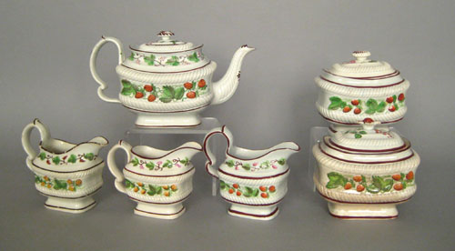 Appraisal: Group of Staffordshire tea articles in the strawberry pattern early