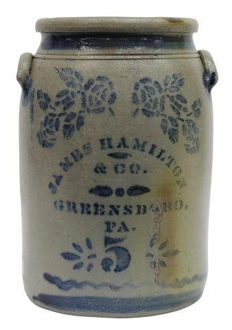 Appraisal: American salt glazed stoneware crock James Hamilton Co fl -