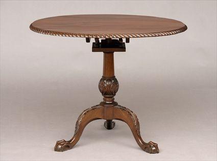 Appraisal: GEORGE II-STYLE CARVED MAHOGANY TRIPOD TEA TABLE The tilt top