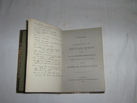 Appraisal: J H GURNEY CATALOGUE OF A COLLECTION OF BRITISH BIRDS