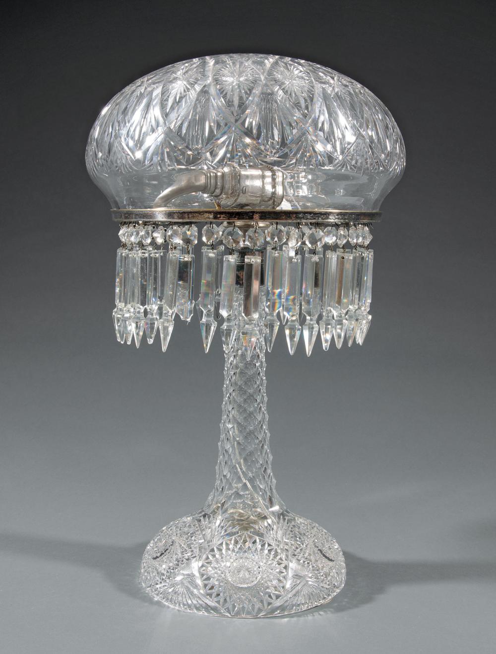 Appraisal: American Brilliant Cut Glass Lamp silverplate collar and prism ring