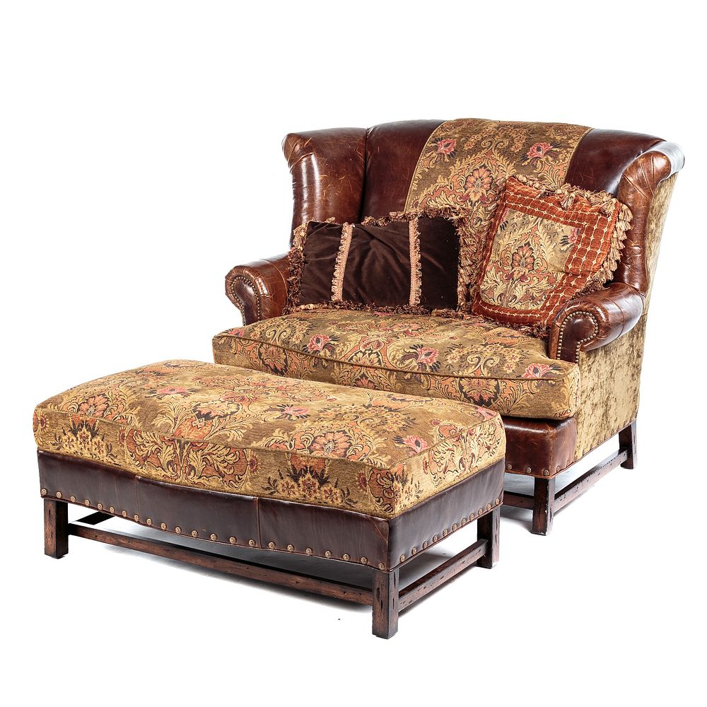 Appraisal: Southern Furniture Co Oversized Chair Ottoman With mahogany frame having