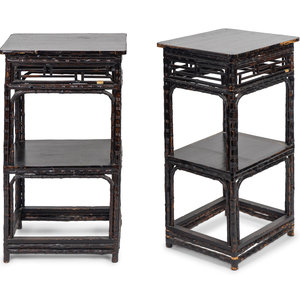 Appraisal: A Pair of Asian Faux-Bamboo Carved Nightstands TH CENTURY Height