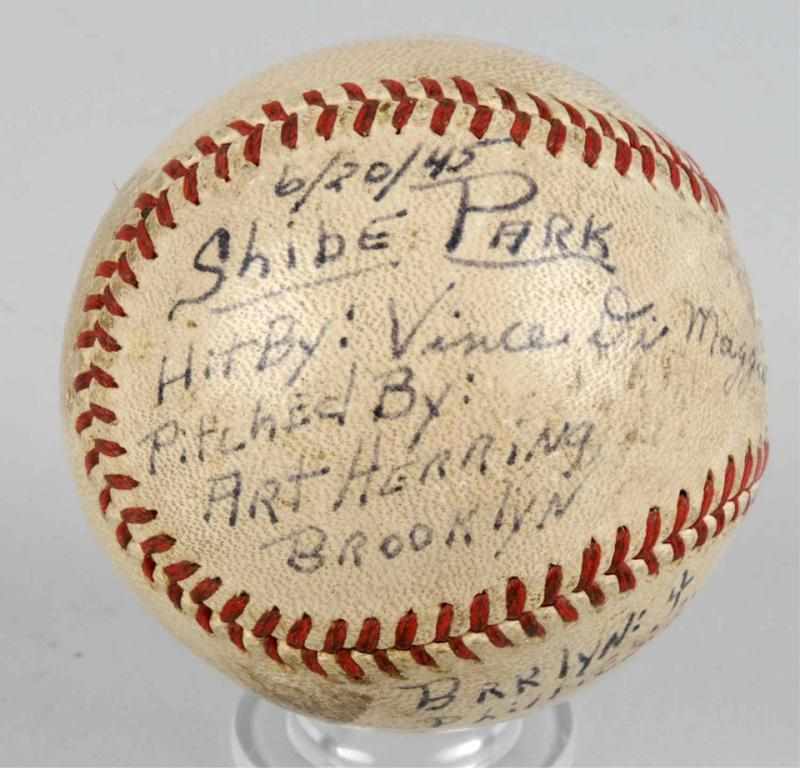 Appraisal: Vintage Shibe Park Baseball Dated June Hit by Vince DiMaggio