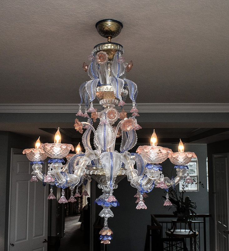 Appraisal: LARGE VENETIAN GLASS CHANDELIER Later th century production arms ruffled