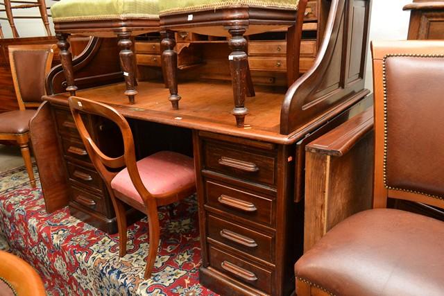 Appraisal: A TH CENTURY ROLL TOP PEDESTAL DESK tambour top A