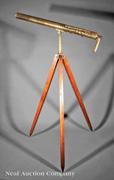 Appraisal: A Large English Brass Refracting Telescope on Stand marked Hammersley