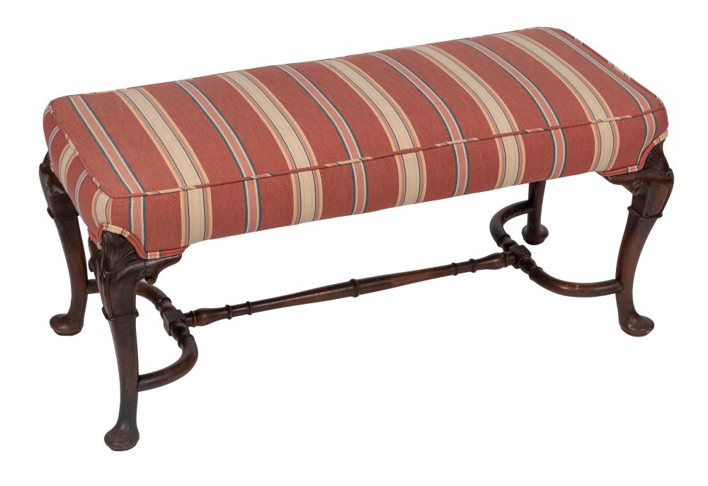 Appraisal: QUEEN ANNE-STYLE UPHOLSTERED BENCH TH CENTURY HEIGHT LENGTH WIDTH QUEEN