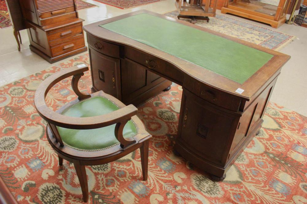 Appraisal: FLAT-TOP OAK DESK WITH CHAIR German early th century a